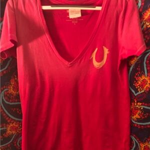 True Religion Red Short Sleeve V-Neck Tee